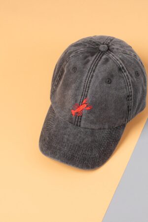 Embroidered Lobster Vintage Washed Baseball Cap Unisex Cotton Hat with Coastal Charm