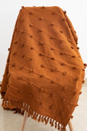 Cozy Rust Loops Handwoven Chunky Cotton Throw Blanket for Warmth and Style