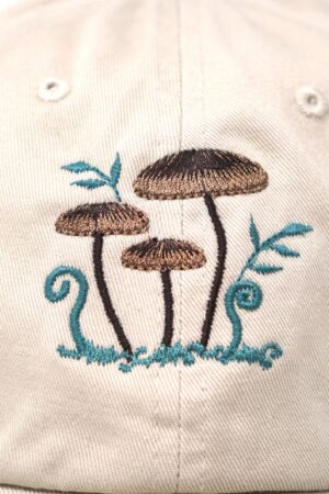 Embroidered Mushroom Family Baseball Cap Washed Cotton, Curved Brim, Summer Hat