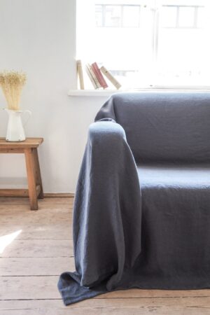 Luxurious Linen Haven Charcoal Couch Cover, Sofa Throw, and Bedspread