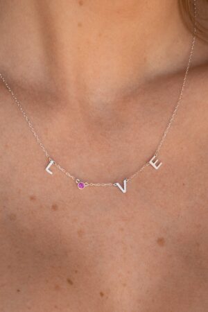 Personalized Gemstone Letter Necklace Birthstone Initial Jewelry for Her