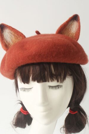 Enchanting Fox Beret Handmade Wool Felted Beret with Playful Fox Ears