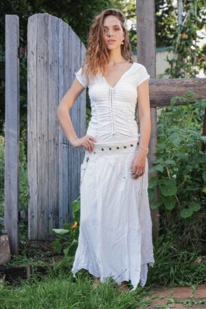 White Summer Top Braided Boho Blouse for Beach, Festivals, and Hippie Style