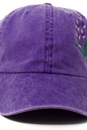 Embroidered Lavender Baseball Cap Purple Blue Floral Washed Cotton Summer Hat