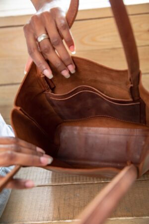 Versatile Leather Tote Your Everyday Companion in Brown and Mustard