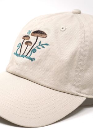 Embroidered Mushroom Family Baseball Cap Washed Cotton, Curved Brim, Summer Hat