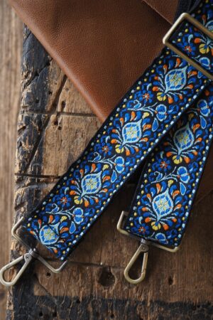 Groovy Floral Woven Crossbody Guitar Strap Blue & Black