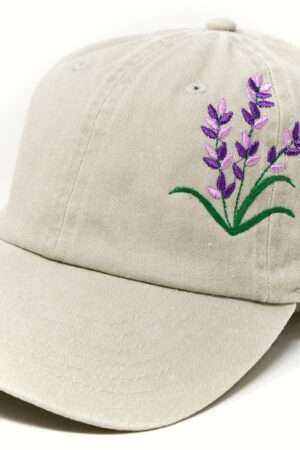 Embroidered Lavender Baseball Cap Purple Blue Floral Washed Cotton Summer Hat