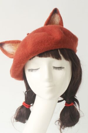 Enchanting Fox Beret Handmade Wool Felted Beret with Playful Fox Ears