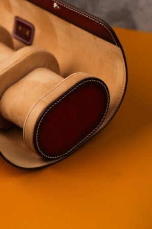 Exquisite Burgundy Veg-Tan Leather Watch Roll Protect Your Timepieces in Style