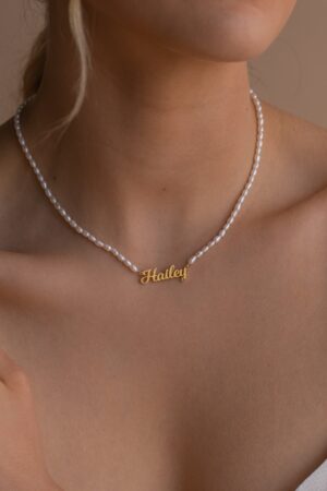 Caitlyn Minimalist Personalized Pearl Name Necklace Custom Dainty Choker with Minimalist Pearl Jewelry - Perfect Gift for Her (NM103F97)