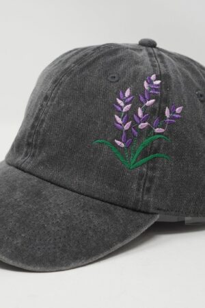 Embroidered Lavender Baseball Cap Purple Blue Floral Washed Cotton Summer Hat