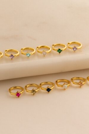 Birthstone Huggies Minimalist Gold Hoops with Custom Birthstone, Perfect Gift for Mom (ER094)