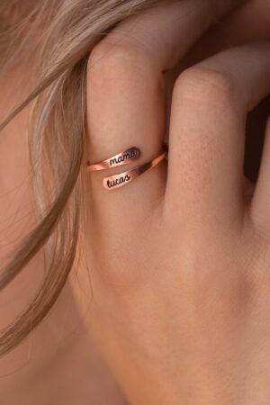 Personalized Engraved Open Style Rounded Edge Wrap Name Ring for Stacking by Caitlyn Minimalist