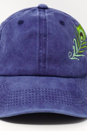 Embroidered Peacock Tail Feather Baseball Cap 100% Cotton Gray Sun Hat