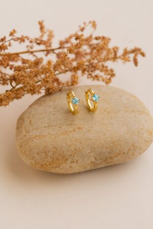 Birthstone Huggies Minimalist Gold Hoops with Custom Birthstone, Perfect Gift for Mom (ER094)