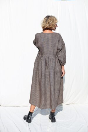 Gingham Linen V-Neck Puffy Sleeve Dress A Timeless Summer Staple from OFFON CLOTHING