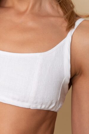 MADELYN Organic White Tank Bra, Linen Bustier, Bandeau For Women, Yoga Lounge Top - Sustainable Comfort and Style