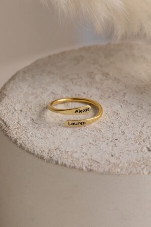 Personalized Engraved Open Style Rounded Edge Wrap Name Ring for Stacking by Caitlyn Minimalist