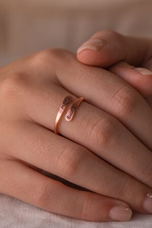 Personalized Engraved Open Style Rounded Edge Wrap Name Ring for Stacking by Caitlyn Minimalist