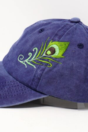 Embroidered Peacock Tail Feather Baseball Cap 100% Cotton Gray Sun Hat