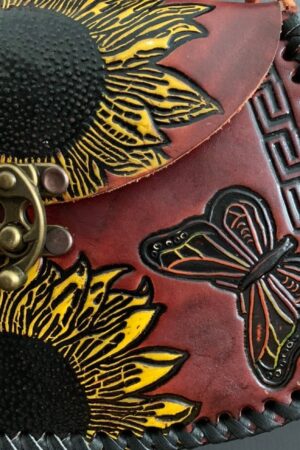 Exquisite Handcrafted Mexican Floral Leather Handbag A Symphony of Sunflowers and Butterflies