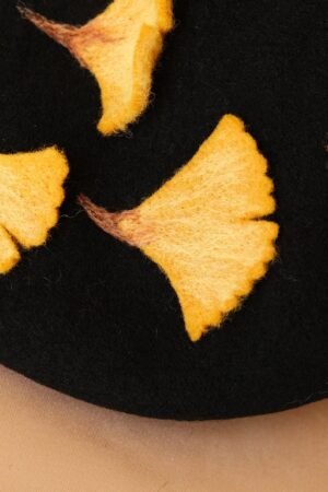 Autumn's Embrace Handcrafted Felted Beret with Fallen Ginkgo Leaves