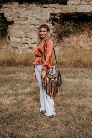 Jessie Jane Fringe Haute Southern Hyde by Beth Marie Tooled Cowhide Purse in Turquoise A Statement of Western Chic