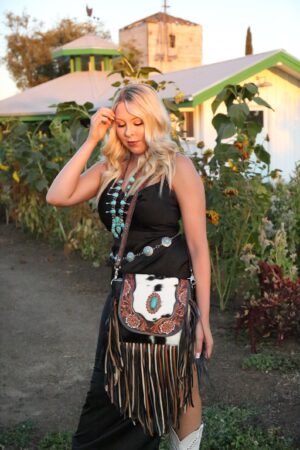 Jessie Jane Fringe Haute Southern Hyde by Beth Marie Tooled Cowhide Purse in Turquoise A Statement of Western Chic