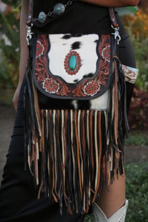 Jessie Jane Fringe Haute Southern Hyde by Beth Marie Tooled Cowhide Purse in Turquoise A Statement of Western Chic