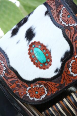 Jessie Jane Fringe Haute Southern Hyde by Beth Marie Tooled Cowhide Purse in Turquoise A Statement of Western Chic