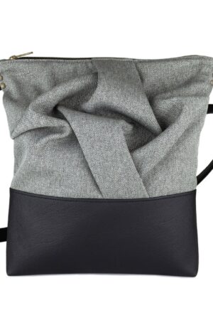 Edgy and Eco-Chic Charcoal Origami Crossbody Bag with Vegan Leather Accents