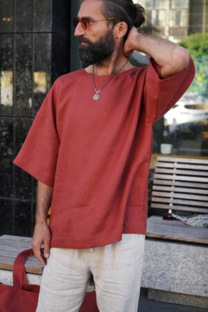 Terracotta Linen Oversized T-Shirt The Epitome of Comfort and Style