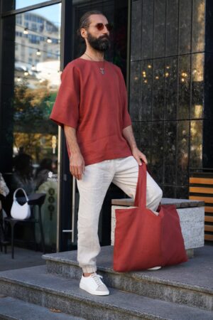 Terracotta Linen Oversized T-Shirt The Epitome of Comfort and Style