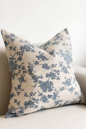 Aria Blue Floral Print Cushion with Duck Feather Pad Comfort and Style for Your Home