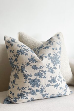 Aria Blue Floral Print Cushion with Duck Feather Pad Comfort and Style for Your Home