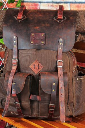 Bushcraft Backpack Canvas-Leather Adventure Companion for Hikers and Campers