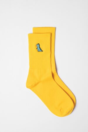 Embroidered Dino Socks Unisex Cotton Crew Socks UK - Delightful, Embroidered Dinosaur Socks - Perfect Gift for Friends and Family