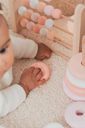 Khaki Ring Stacker Wooden Montessori Toy for Rainbow Nursery Decor