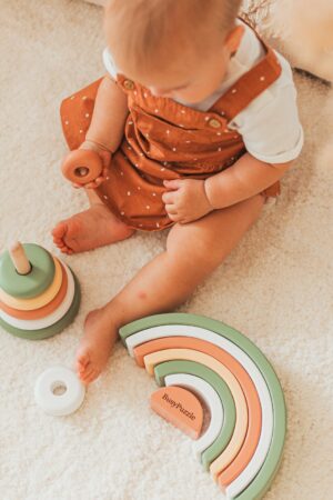 Khaki Ring Stacker Wooden Montessori Toy for Rainbow Nursery Decor