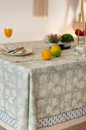 Sage Green Floral Tablecloth Elevate Your Dining with Boho Charm