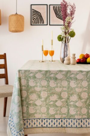 Sage Green Floral Tablecloth Elevate Your Dining with Boho Charm