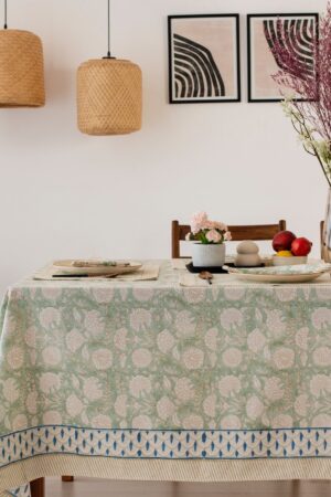 Sage Green Floral Tablecloth Elevate Your Dining with Boho Charm