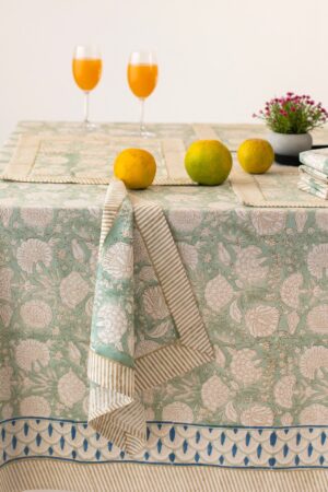 Sage Green Floral Tablecloth Elevate Your Dining with Boho Charm