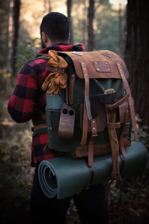 80L-30L Waxed Canvas Backpack Handmade Leather, Adventure-Ready for Camping, Hunting, Bushcraft, Travel