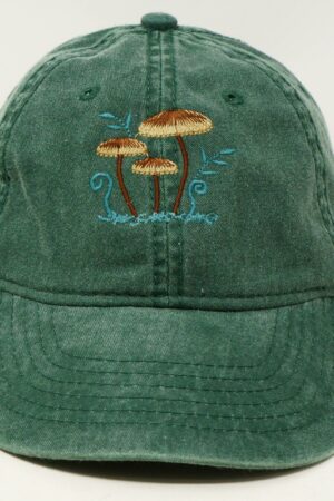 Embroidered Mushroom Family Baseball Cap Washed Cotton, Curved Brim, Summer Hat