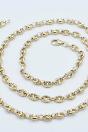 5mm Puffed Mariner Anchor Link Chain Necklace Authentic 14K Yellow Gold, Customizable Length