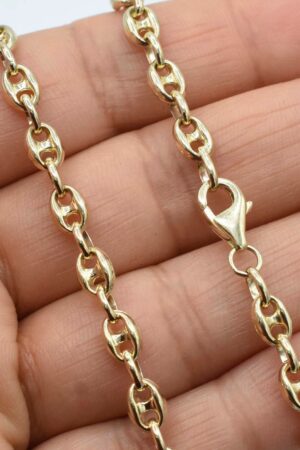 5mm Puffed Mariner Anchor Link Chain Necklace Authentic 14K Yellow Gold, Customizable Length