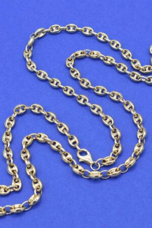 5mm Puffed Mariner Anchor Link Chain Necklace Authentic 14K Yellow Gold, Customizable Length