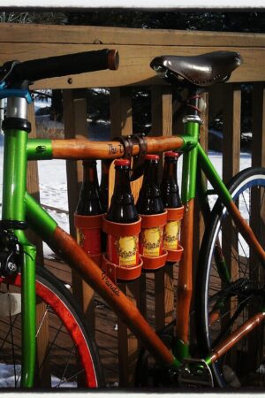 Ride with Refreshment Bike Beer Combo - Leather Wood Bicycle Beer Carrier with Exclusive Discount